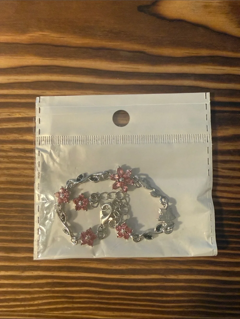 Silver Pink Crystal Flower Chain Bracelet for Women Stainless Steel